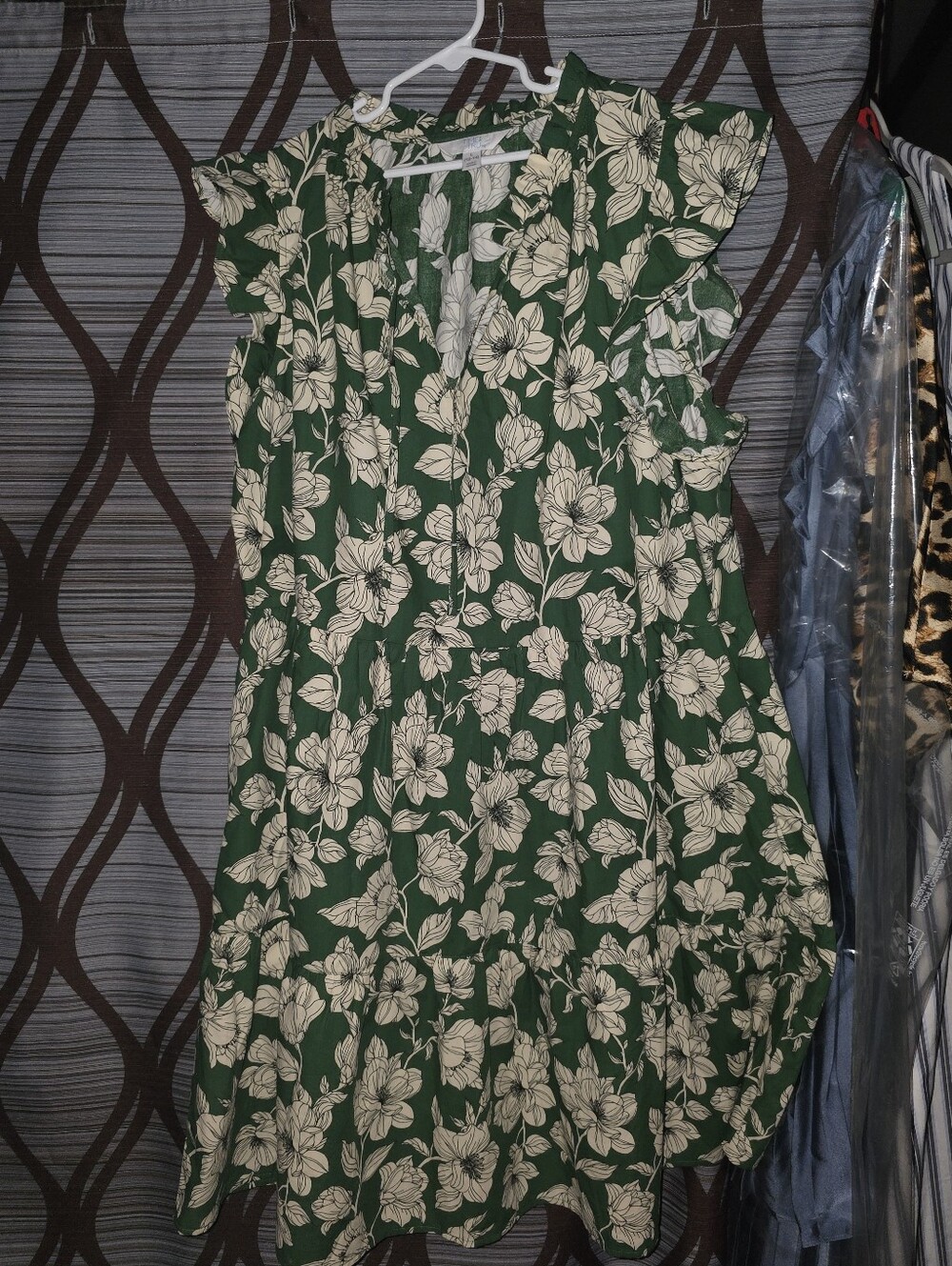 Green Floral Ruffle-Sleeve Women's Dress